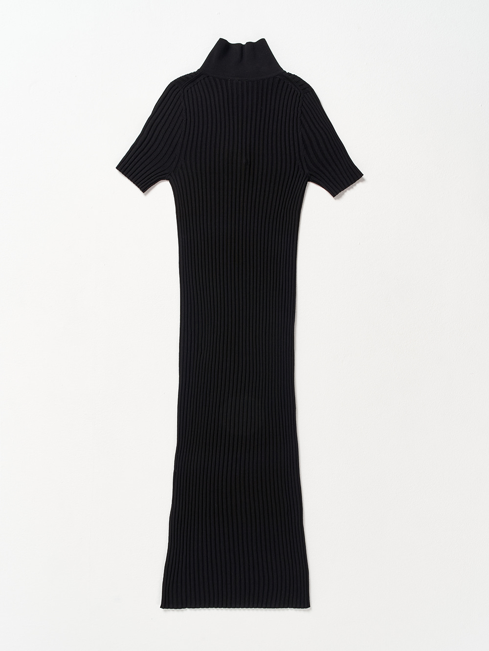 knit collar slim fit dress_Black