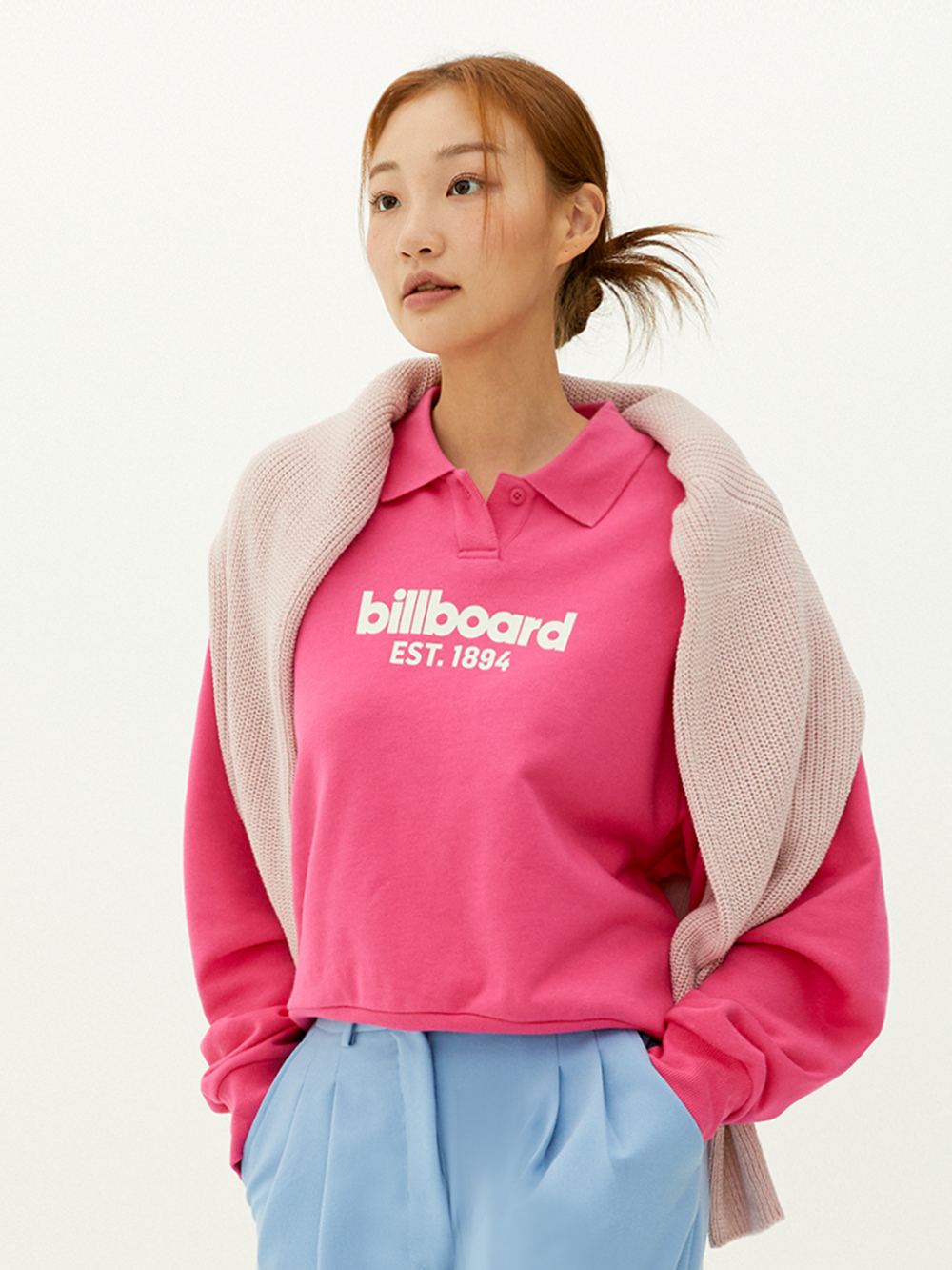 Women collar snap sweatshirt_Pink